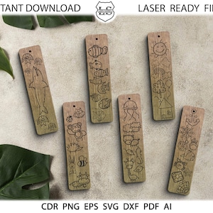 Cute bookmark set Kids personalized bookmarks svg Personalized wooden bookmark template Engraved bookmark laser cut files Glowforge files