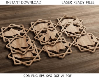 30 Fish Coaster Trivet Wall Decor Templates Vector Digital SVG DXF Files Download Laser Cutting GlowForge Cricut Maker, Glowforge files