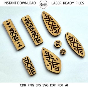 Paquete de archivos SVG para pendientes tribales aztecas - Archivos para corte láser Glowforge, pendientes de botón estilo boho, descarga digital étnica occidental