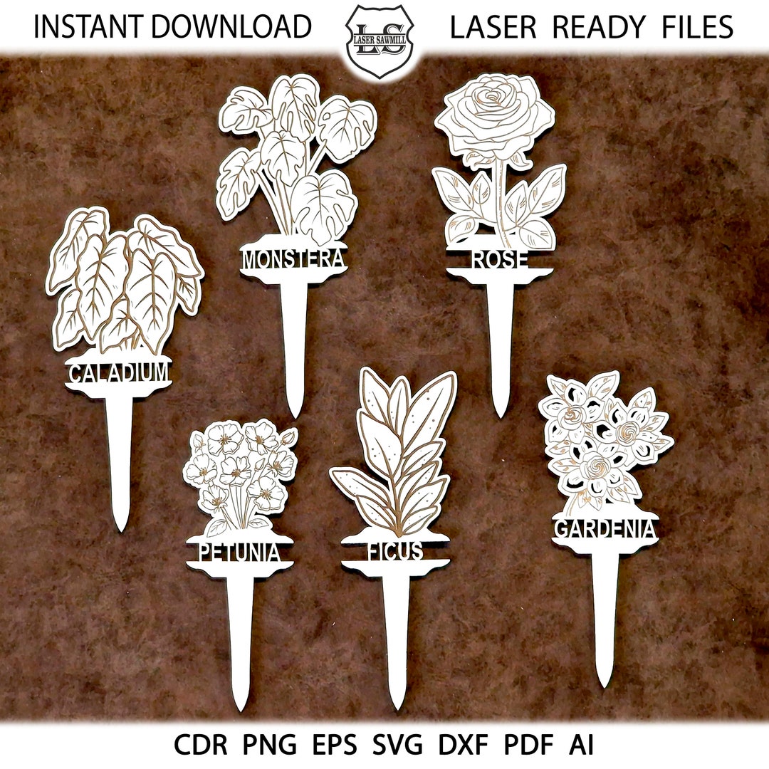 Flower Garden Markers SVG Laser Cut Files Stakes Labels Glowforge