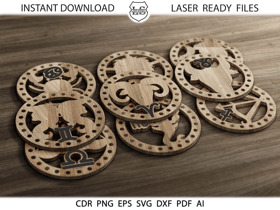 Zodiac Coasters, Wood Metal Zodiac Coasters. Wall Decor Vector Files