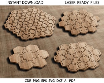 Hexagonal Puzzles svg, Glowforge Jigsaw Puzzles svg, Circle Puzzles laser cut, Puzzle Templates, Jigsaw puzzles file, CNC files, Glowforge