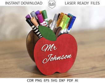 Apple Pencil Pen Holder SVG File, Glowforge Personalized Teacher Gift, Desk Storage, Glowforge Cut Files, CNC files, Personalized DIY Gift