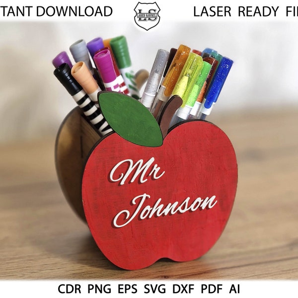 Apple Pencil Pen Holder SVG File, Glowforge Personalized Teacher Gift, Desk Storage, Glowforge Cut Files, CNC files, Personalized DIY Gift