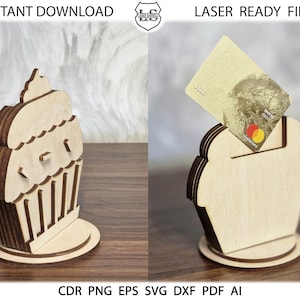 Gâteau svg, Happy Birthday Cake Giftcard Holder SVG Laser File, Commercial Friendly Gift Card Holder Svg Glowforge Laser Cut Files