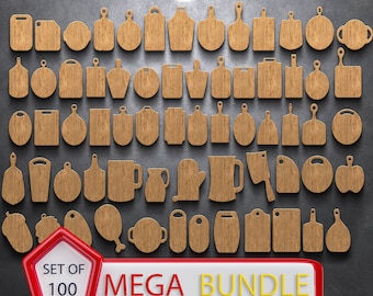 100 Kitchen Cutting Board MEGA Set SVG. Board for Bread, Boards for serving dishes, Shapes for laser cutting, vector chopping boards SVG
