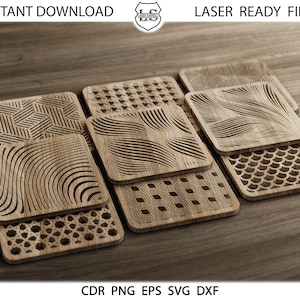 20 Square Coaster dfx, svg, cdr, eps, Onderzetters voor hete, lasergesneden onderzetters vierkant, Ontwerp silhouet voor Laser, Plasma, Cricut Cutting File