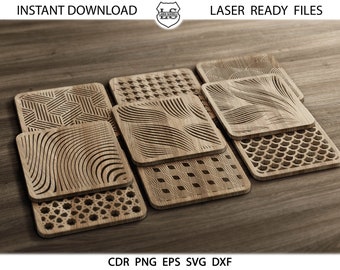 20 Square Coaster dfx, svg, cdr, eps, Coasters for hot, laser cut coasters square, Design silhouette for Laser, Plasma, Cricut Cutting File