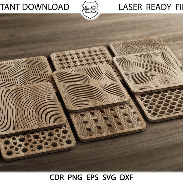 20 Square Coaster dfx, svg, cdr, eps, Coasters for hot, laser cut coasters square, Design silhouette for Laser, Plasma, Cricut Cutting File