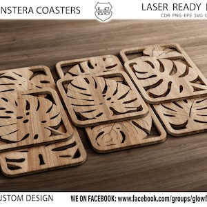 12 svg files for cricut Monstera, kitchen svg files, Layout, Plants Laser Cut Vector, Laser cut Coasters, Farmhouse decor, Drink Coaster