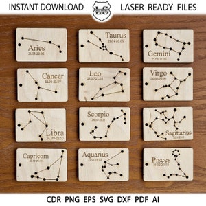 星座キーチェーン SVG、星座キーチェーンセット、Glowforge SVG キーチェーン、レーザーカットキーチェーンファイル レーザーカットファイル キーチェーン SVG Glowforge