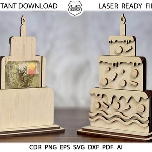 Titolare della carta regalo personalizzato, titolare della carta regalo Glowforge, torta di buon compleanno svg Torta di compleanno Svg Cut Files Glowforge SVG Laser Cut File,