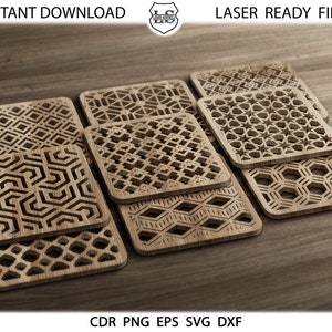 20 Square Coaster dfx, svg, cdr, eps, Onderzetters voor hete, lasergesneden onderzetters vierkant, Ontwerp silhouet voor Laser, Plasma, Cricut Cutting File
