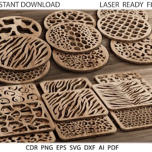 40 Animal Coasters Animal coasters bundle SVG Circle Animal Coasters SVG Clowforge coasters, cut files Dxf Eps Png Wood coasters CNC Digital