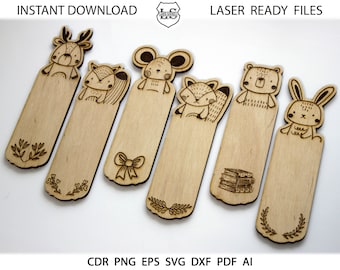 Woodland Animals Bookmarks svg, Glowforge file, Laser Bookmark svg, Custom Bookmark svg, Kids Bookmark svg, Gift for Reader, Laser Cut file