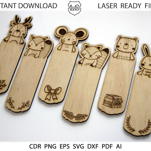 Woodland Animals Bookmarks svg, Glowforge file, Laser Bookmark svg, Custom Bookmark svg, Kids Bookmark svg, Gift for Reader, Laser Cut file