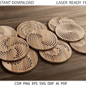 21 Geometric Coasters SVG, Circle abstract coasters DXF, Coasters template, Laser Cut Coasters, Glowforge files, Plasma, Cricut Cutting File
