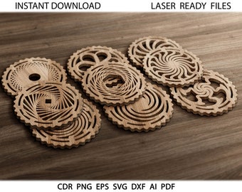 20 Mandala Coaster Grill Trivet Wall Decor Templates Vector Digital SVG DXF Files Download cnc Laser Cutting GlowForge Cricut Maker