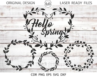 Marco de monograma de primavera SVG 4Paños de corona de primavera SVG Dxf Marco de monograma de flor tribal Silhouette SCAL Cricut Dxf Eps Png - descarga instantánea
