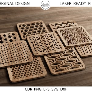 12 Square Coaster dfx, svg, cdr, eps, Coasters voor hete, lasergesneden onderzetters vierkant, Ontwerp silhouet voor Laser, Plasma, Cricut Snijbestand