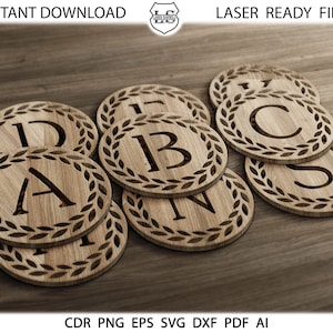 A-Z Coasters, Glowforge coasters SVG, Monogram coasters SVG Round Design, Monogram Cutting File for Laser, CNC, Plasma, Water Zet, Cricut