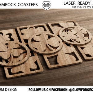 20 Shamrocks Coaster, Shamrocks Coaster svg, Custom lucky coasters svg cdr eps png. Laser cut dxf files for CNC. Trivet Grill Cutting files.