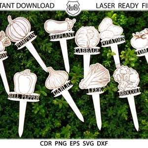 Gemüse-Gartenstecker SVG-Bundle, Gartenmarkierer – SVG-Laserschnittdateien, Glowforge-Muster, Gartenstecker-Set