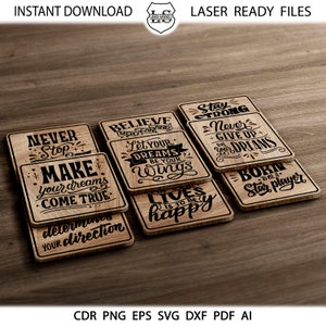 20 motivatie Coasters, Quote Square Coaster Grill Trivet Templates Motivatie Quote Coasters SVG DXF-bestanden Instant Download cnc GlowForge