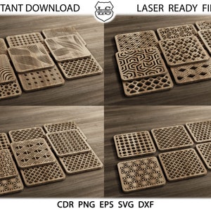 58 Square Coaster dfx, svg, cdr, eps, Onderzetters voor hete, lasergesneden onderzetters vierkant, Ontwerp silhouet voor Laser, Plasma, Cricut Cutting File