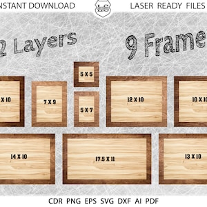 9 Picture Cut Frames for Glowforge, Laser cut frame SVG, Glowforge Frame SVG, Glowforge Laser Cut svg, Laser Cut wood picture frame, Frames