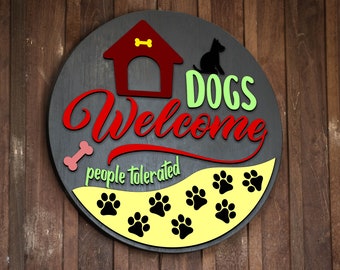 Dogs Welcome People Tolerated svg, Round door hanger svg, Digital download, Cricut cut file, Silhouette, Glowforge laser file, Dog lover svg