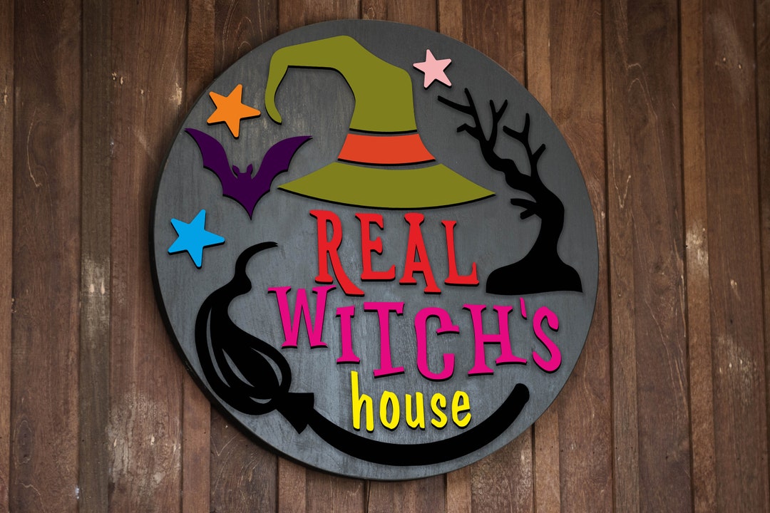 Welcome Halloween Witch House SVG Door Sign Hanger Wood Round Fall ...
