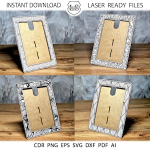 Set of 4 Decorative Photo frames, laser cut files, 4 Laser cut model, stand holder for photo, glowforge svg , picture frame svg, Table decor