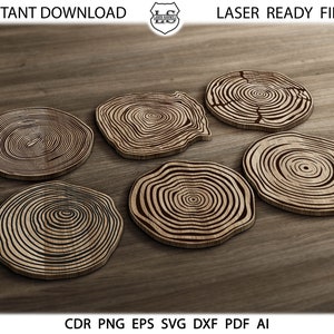 12 Boom LOG Coaster SVG Grill Trivet Templates boom Log Vector Digitale DXF-bestanden Instant Download Laser GlowForge Wood Log Coaster Cut-bestand