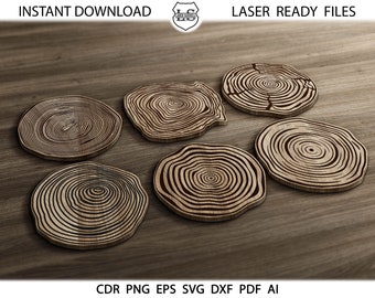 12 Tree LOG Coaster SVG Grill Trivet Templates tree Log Vector Digital DXF Files Instant Download  Laser GlowForge Wood Log Coaster Cut file