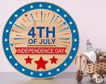 Patriotic Welcome Round sign Svg, July 4th door decor Svg, USA Decor Svg, USA Glowforge Svg, Independence Day Svg, USA Door sign Svg