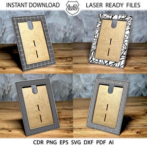 4x6 Set of 4 Decorative Photo frames, laser cut files, Laser cut model, stand holder for photo, glowforge svg , picture frame svg