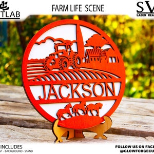 Personalized Farm Name with Tractor and Wheat field, svg glowforge cut file, farm life cut files, Farm Life Scene svg cut files,Farm tractor