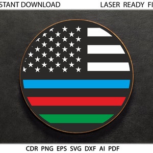 警察消防士軍旗 svg、Glowforge プロジェクト SVG 丸いドアハンガー svg Cricut シルエット、Glowforge レーザー ファイル、星条旗