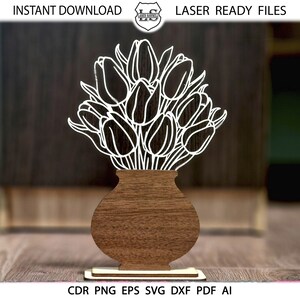 Für den Muttertag Tulpen mit Vase, Glowforge Tulpen, Glowforge cut Files SVG, Tulpen svg, Valentine, Tulpen, Lightburn, INSTANT DOWNLOAD