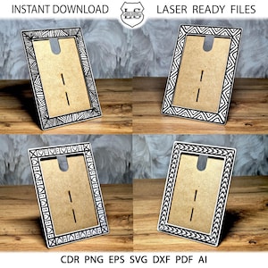 4 Laser cut photo frame svg file Glowforge photo frame svg file Laser cut Photo frame vector template Cricut photo frame dxf file