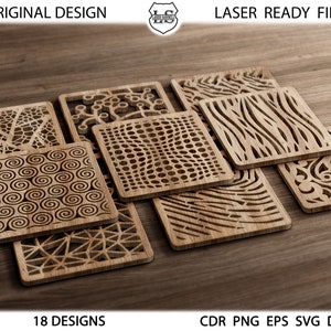 18 Square Wood Metal Coaster / Trivet / Plantillas / Vector / Digital SVG DXF Files / Instant Download / Laser Cutting Files / Plasma Cricut