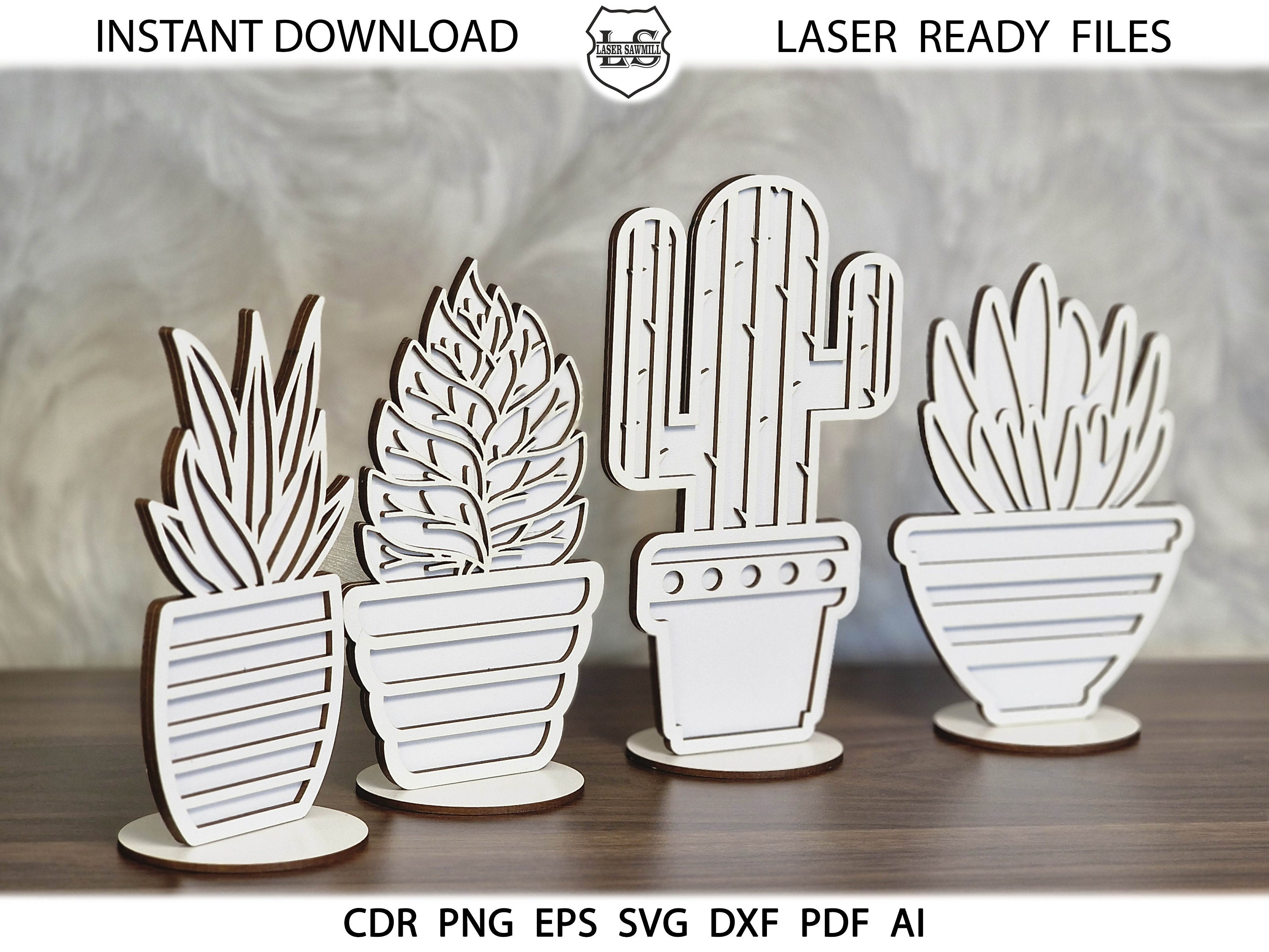Succulents SVG Laser Cut Files. Cacti , Glowforge Cut Files, Succulents ...