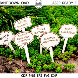 Funny Plant Marker, Funny Plant Stakes, Plant marker SVG laser cut files, Plant Stakes Bundle, Garden Markers Glowforge Templates