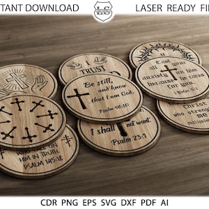 13 sous-verres chrétiens, religieux rond Coaster Grill dessous de plat modèles vecteur SVG DXF fichiers Téléchargement instantané GlowForge coupe Cricut Maker