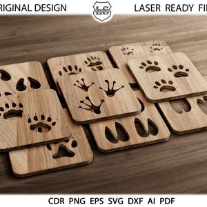 20 Animal Footprints Coaster Grill Home Decor Templates Vector Digital SVG DXF Files Laser Cutting Plasma Cricut Maker Glowforge cut files