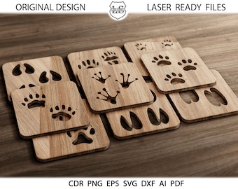 20 Animal Footprints Coaster Grill Home Decor Templates Vector Digital SVG DXF Files Laser Cutting Plasma Cricut Maker Glowforge cut files