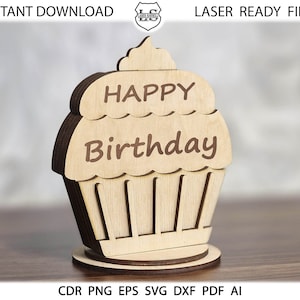 Archivos de corte Glowforge Pastel de feliz cumpleaños Titular de la tarjeta de regalo Archivo láser SVG, Titular de la tarjeta de regalo amigable comercial Svg Archivos de corte láser Glowforge