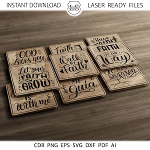 13 posavasos cristianos, posavasos cuadrados religiosos Grill Trivet Plantillas Vector SVG DXF Archivos Descarga instantánea GlowForge Corte Cricut Maker