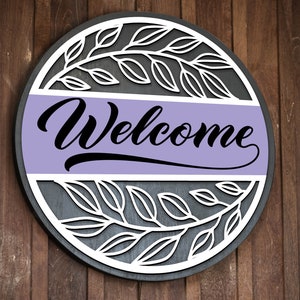 Welcome Flower Round svg, Digital download, Round door hanger svg, Glowforge laser file, Cricut, Silhouette cut file, Spring, Summer sign